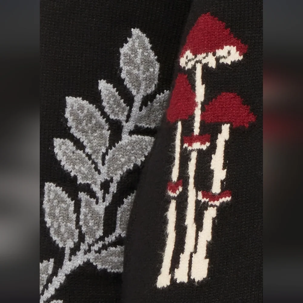 Killstar Black Crewneck Sweater Dress with Red Mushroom & Silver Leaf Accents - Picture 5 of 5